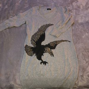 F&F grey eagle v-neck tunic, shirt, top, long sleeve